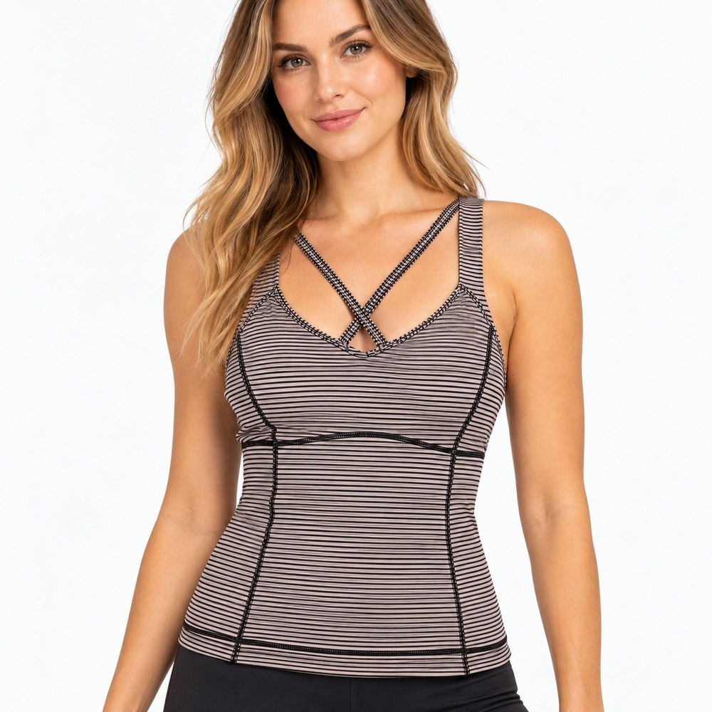 Lululemon No Limits Tank Top Black White Striped Strappy Cross Back Size 4